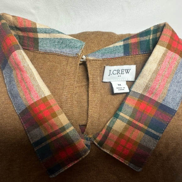 J. Crew Brown Sweater with Plaid Collar - Picture 2 of 4